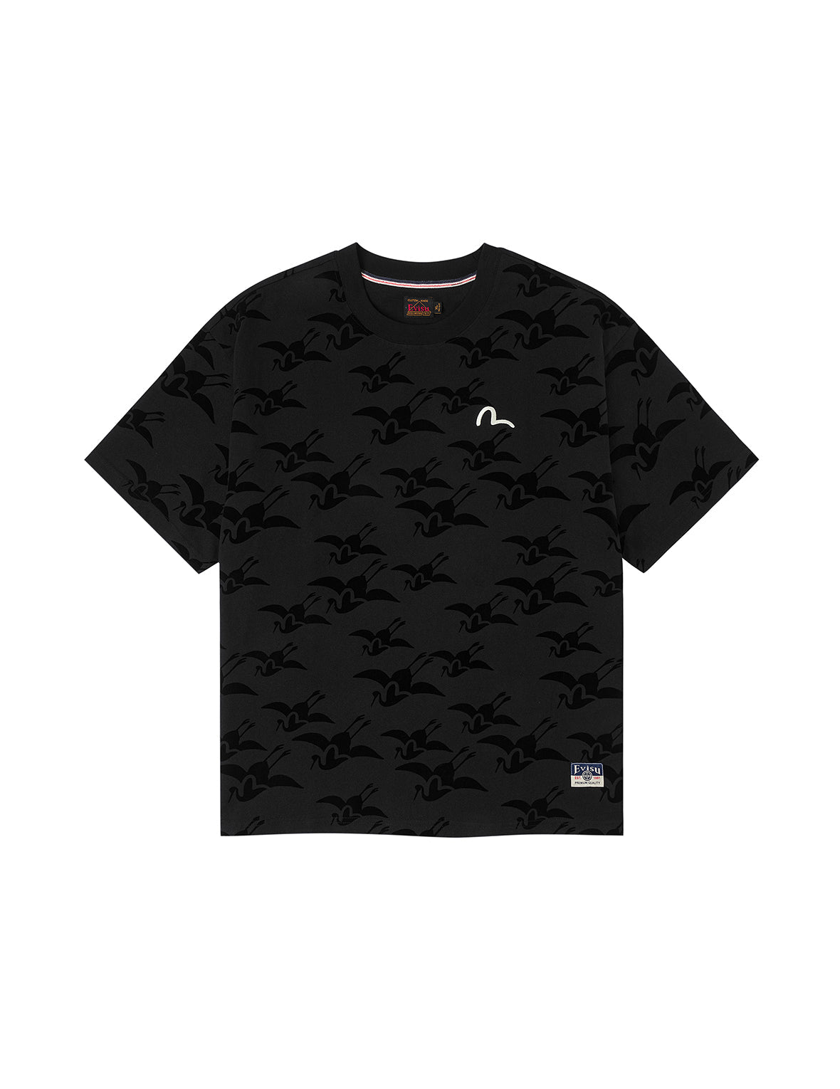 Allover Seagull Crane Flocking Print Relax Fit T-shirt
